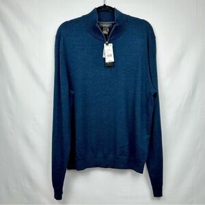 100% Merino Wool Bloomingdale's  Quarter-Zip Blue Sweater Size: XL - NWT